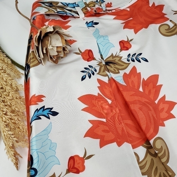 Talbots Silk Orange Wht Floral Boho Belted Skirt Size 4 - Picture 12 of 13